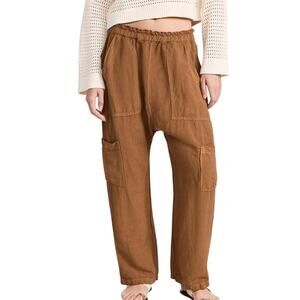 NSF Shailey Paperbag Waist Pant in Safari (Linen-Cotton) Size XL 26″ Inseam